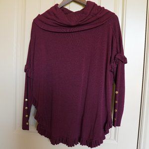 Joseph A Dark Purple Longsleeve turtleneck Poncho Sweater with buttons Size M